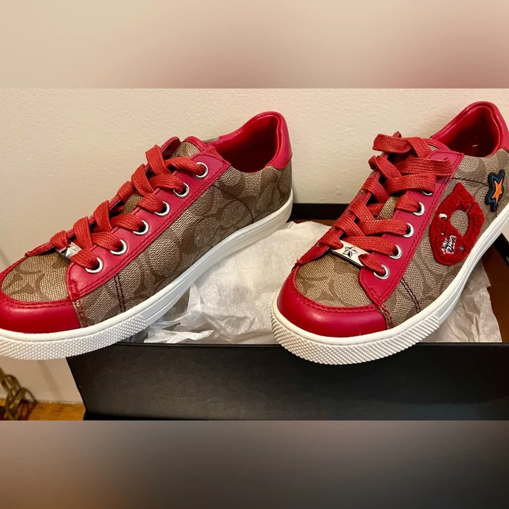 Coach Red and Brown Porter Sneakers - Picture 3 of 11